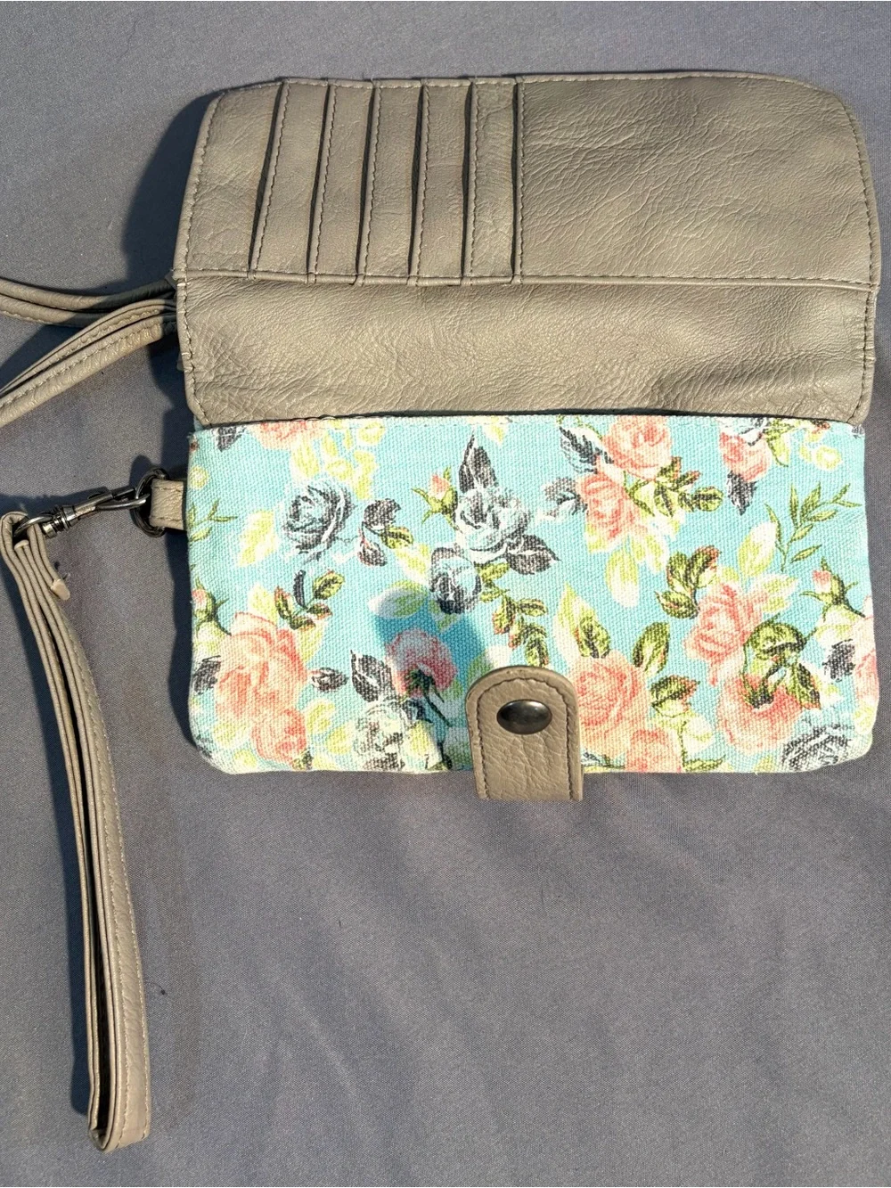 Floral Canvas Wristlet Bag in Light Blue